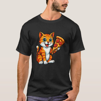 T-shirt Chat mignon mangeant de la pizza