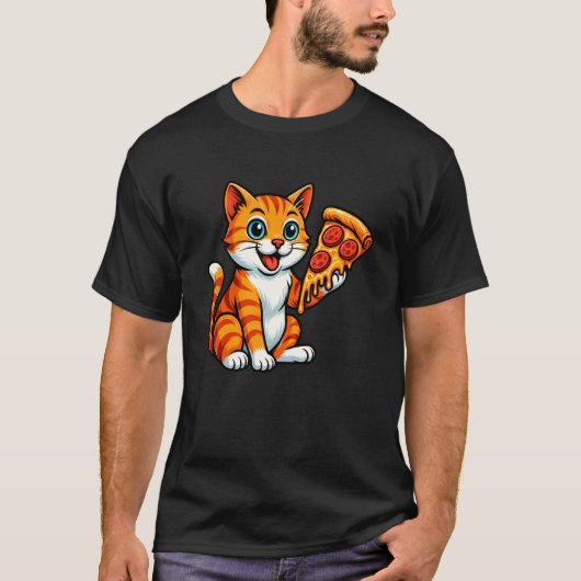T-shirt Chat mignon mangeant de la pizza (Devant)