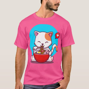 T-shirt Chat mignon mangeant des nouilles avec des baguett