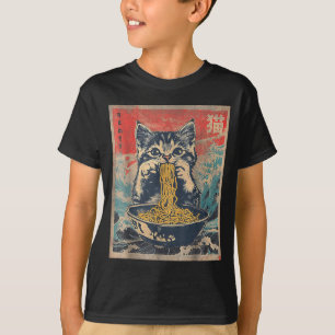 T-shirt Chat Mignon Mangeant Des Nouilles Ramen Cadeau Drô