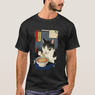 T-shirt Chat Mignon Mangeant des Nouilles Ramen Vintage Ré