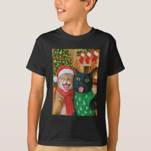 T-shirt Chat mignon mème prenant un selfie Noël Lumières d