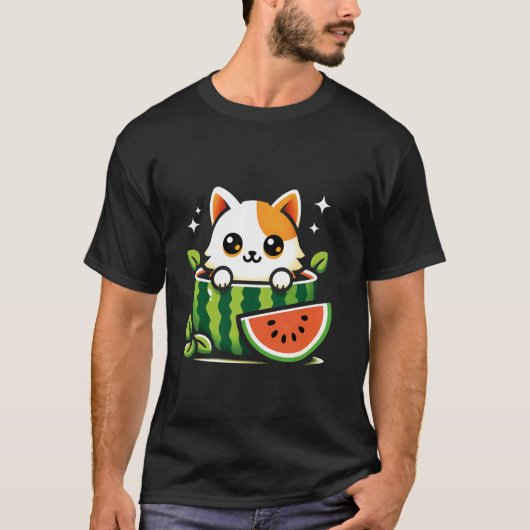 T-shirt Chat Mignon Pastèque Amateurs De Pastèque Jour (Devant)