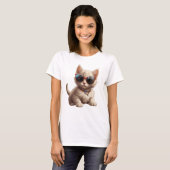 T-shirt chat mignon portant lunettes de soleil, chat drôle (Devant entier)