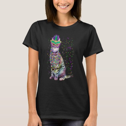 T-shirt Chat mignon portant Masque Carnaval Mardi Gras Cha (Devant)