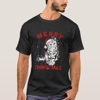 T-shirt Chat mignon Santa Chapeau lumières de Noël Drôle C