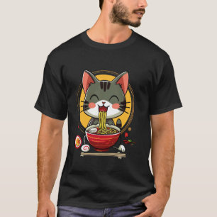 T-shirt Chat Mignon Se Réjouissant du Délice de Ramen