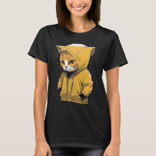 T-shirt Chat Mignon Sous La Pluie Chaton Portant Capuche J