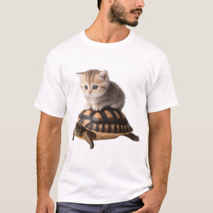 T-shirt chat mignon sur tortue Copie