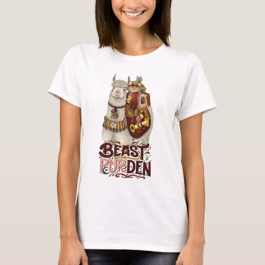 T-shirt Chat mignon sur une bête de lama d'art purden (Devant)
