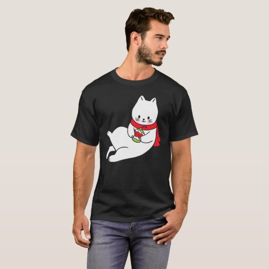 T-shirt Chat mignon tenant l'ampoule de Noël Noël Chats de (Devant entier)