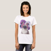 T-shirt Chat mignonne avec aquarelle à couronne de fleurs (Devant entier)