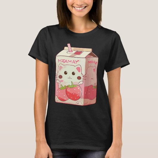T-shirt Chat Milkshake Fraise 2 (Devant)