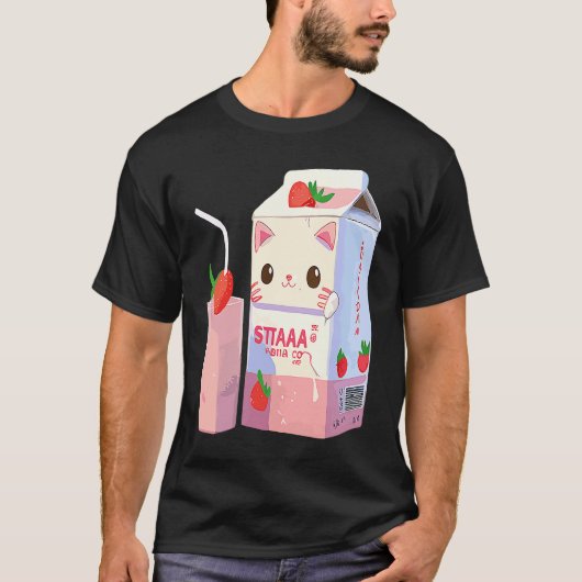 T-shirt Chat Milkshake Fraise 3 (Devant)
