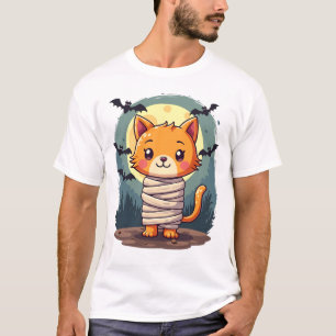 T-shirt Chat momie effrayant Halloween et citrouille d'Hal