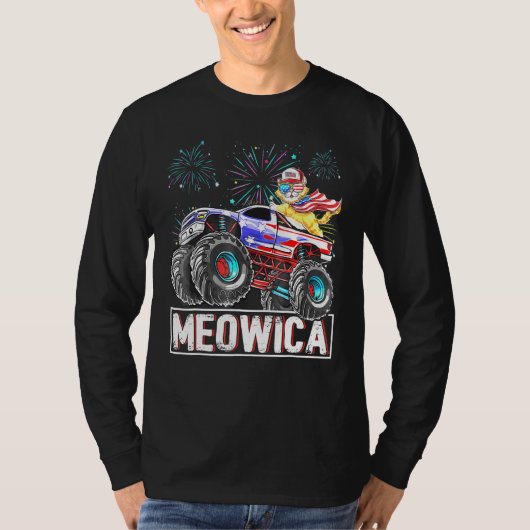 T-shirt Chat Monster équitation Camion Américain Drapeau P (Devant)