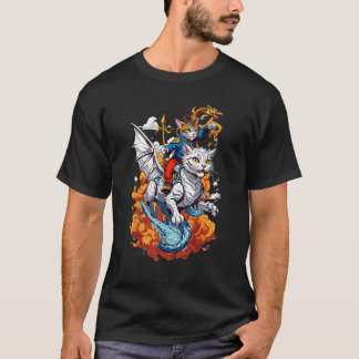 T-shirt Chat monté sur un chat dragon partant au combat Gr