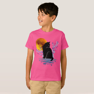 T-SHIRT CHAT MOON EN FLEURS BLOSSOM CHATS NOIR AMOUREUX T-