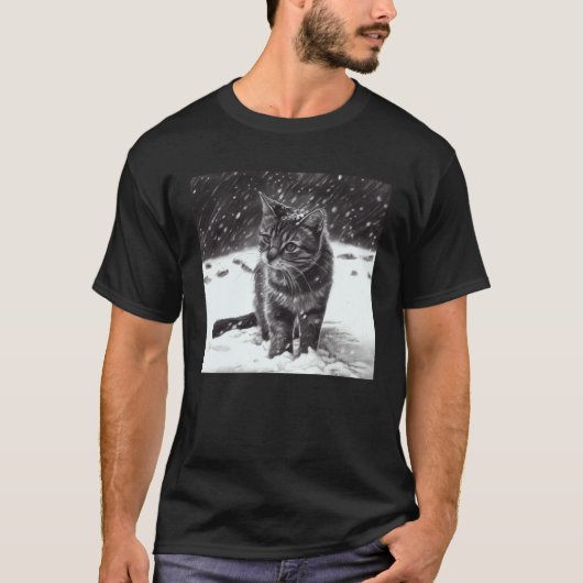 T-shirt Chat mordant la neige (Devant)