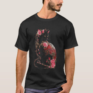 T-shirt Chat Motifs Floraux Colorés Fleurs Vintage Kitte