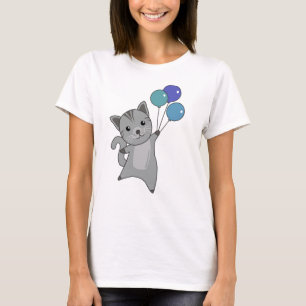 T-shirt Chat Mouche Avec Des Ballons Colorés