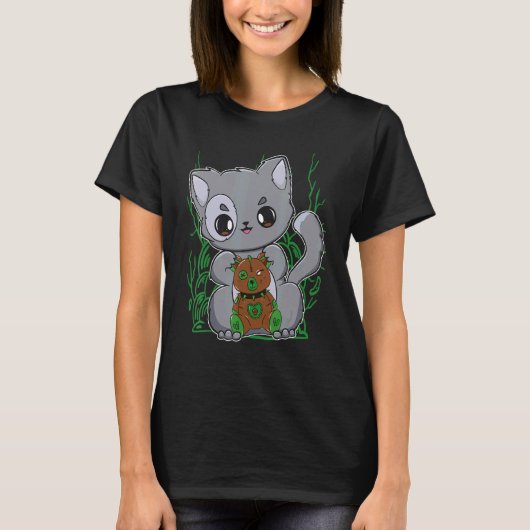 T-shirt Chat Munchkin Avec Ours Goth Teddy Pour Une Mignon (Devant)