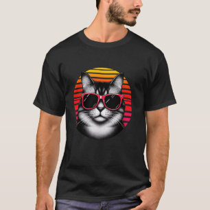 T-shirt Chat Munchkin Lunettes de soleil Rétro Vintage Cou