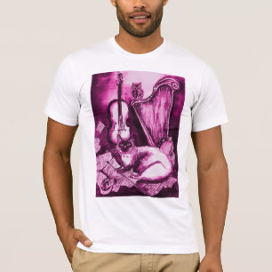 T-shirt CHAT MUSICAL, rose Fuchsia violet et blanc