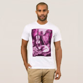 T-shirt CHAT MUSICAL, rose Fuchsia violet et blanc (Devant entier)