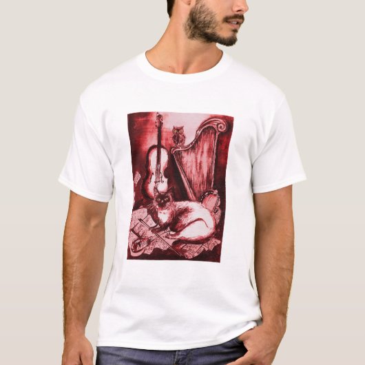 T-shirt CHAT MUSIQUE, OWL, Instruments de musique Rouge Bl (Devant)