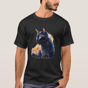T-shirt Chat Mystérieux Noir avec des Yeux Jaunes Hypnotiq
