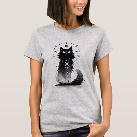 T-shirt Chat mystique : Art noir et blanc (Devant)