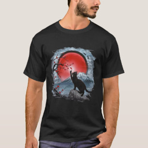 T-shirt Chat Mystique du Coucher de Soleil Japonais et Fle