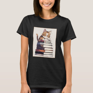T-shirt Chat nerd mignon sur le dessus de livres amateur d