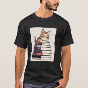 T-shirt Chat nerd mignon sur le dessus de livres amateur d