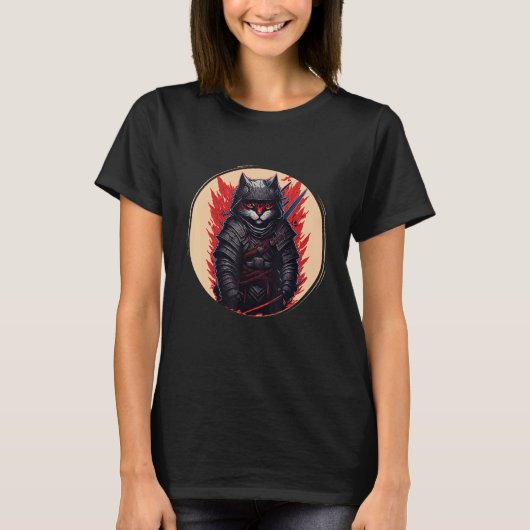 T-shirt Chat Ninja Samouraï Japonais (Devant)