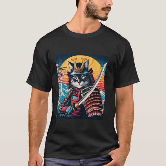 T-shirt Chat Ninja Samouraï Japonais Chat 1 (Devant)