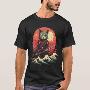 T-shirt Chat Ninja Samouraï Japonais Graphique Tatouage Ré