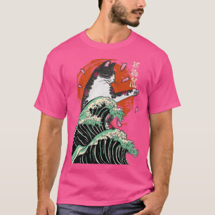 T-shirt Chat Ninja Samouraï Japonais La grande vague Kanag