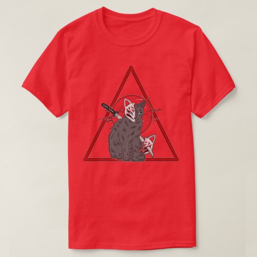 T-shirt Chat ninja samurai guerrier guerrier lune rouge am (Design devant)