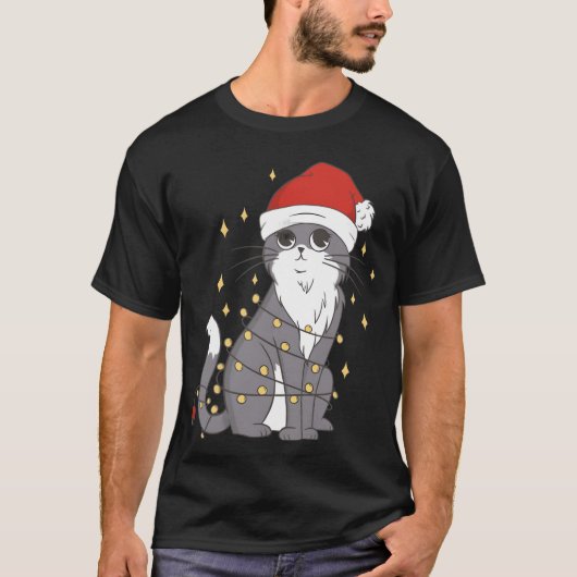T-shirt Chat Noël Casquette lumières Noël Chat Noël v (Devant)