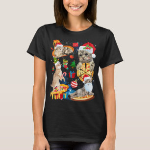 T-shirt Chat Noël équitation Pizza Funny Chats Santa Hat X