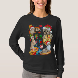 T-shirt Chat Noël équitation Pizza Funny Chats Santa Hat X