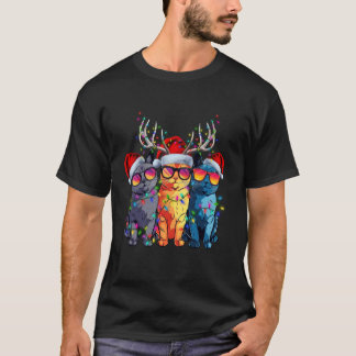 T-shirt Chat Noël Santa Chaton Amoureux Drôle Xmas PJs Fem