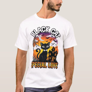 T-shirt Chat Noir Amour Spécial Halloween Maison Hantée Ch