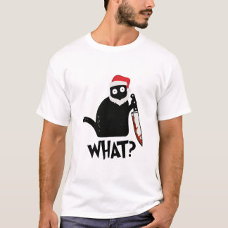 T-shirt Chat noir assassiné Père Noël drôle avec couteau