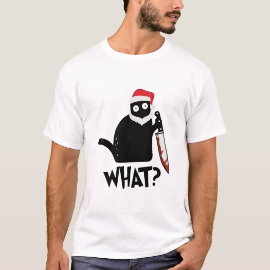 T-shirt Chat noir assassiné Père Noël drôle avec couteau (Devant)