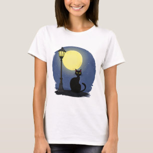T-shirt Chat noir assis tranquillement sous un brillant