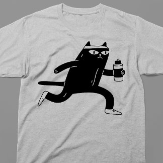 T-shirt Chat noir athlétique courant Enthousiasme pour le