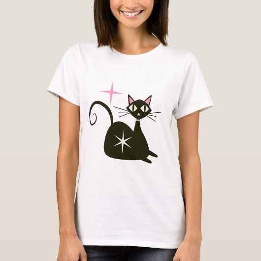 T-shirt Chat noir atomique de milieu de siècle avec des ex (Devant)